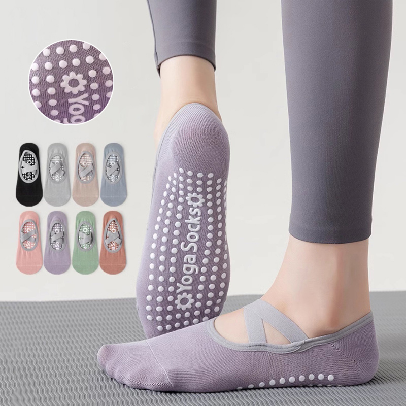 Yoga Dance & Fitness Center Llc - Breathable ผ้าเช็ดตัวด้านล่างถุงเท้าโยคะผู้หญิงซิลิโคนลื่นผ้าพันคอพิลาทิสถุงเท้าสุภาพสตรีบัลเล่ต์เต้นรําฟิตเนสออกกําลังกายถุงเท้าผ้าฝ้าย