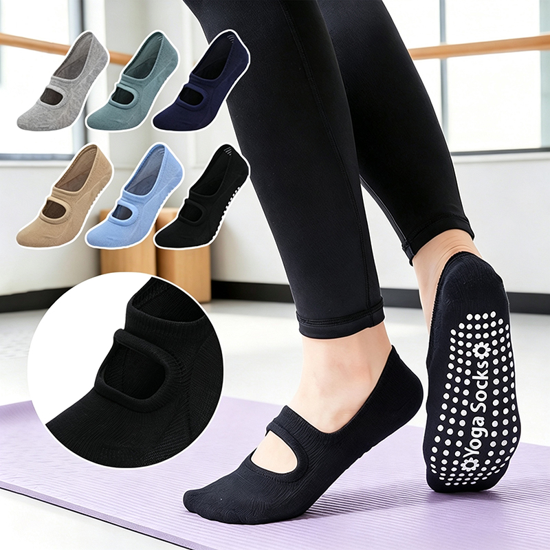 Yoga Fitness Plus - ถุงเท้าโยคะกันลื่นสำหรับผู้หญิง แบบเปิดหลัง ไซส์ใหญ่ ระบายอากาศได้ดี ถุงเท้าพิลาทิสผ้าฝ้าย สำหรับออกกำลังกาย