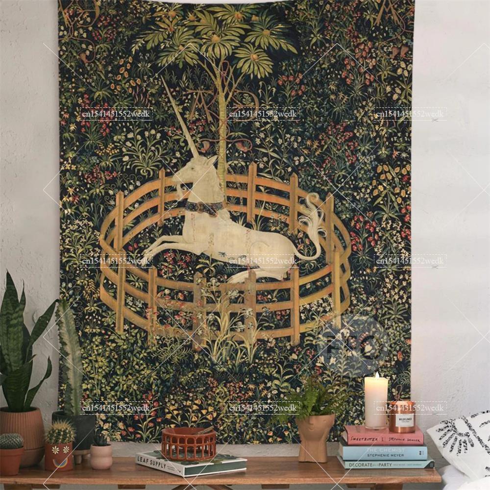 Yoga Fitness Mat - ผ้าคลุมติดผนังลายยูนิคอร์นผ้าเช็ดตัวชายหาดเสื่อโยคะปิกนิกตกแต่งบ้านให้สวยงามภาพวาดวินเทจสำหรับห้อง