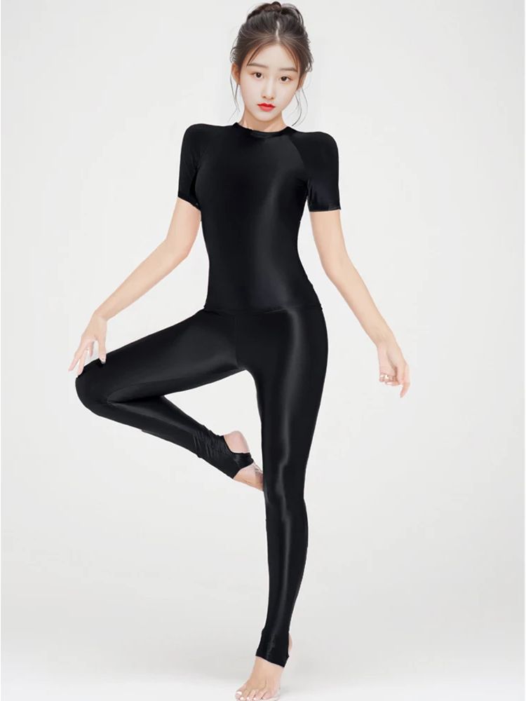 Yoga Fitness Fit Club - M-XL เคลือบเงายืดหยุ่นแขนสั้นเสื้อ T ผู้หญิงฟิตเนสยิมกีฬาโยคะ TShirt Tights