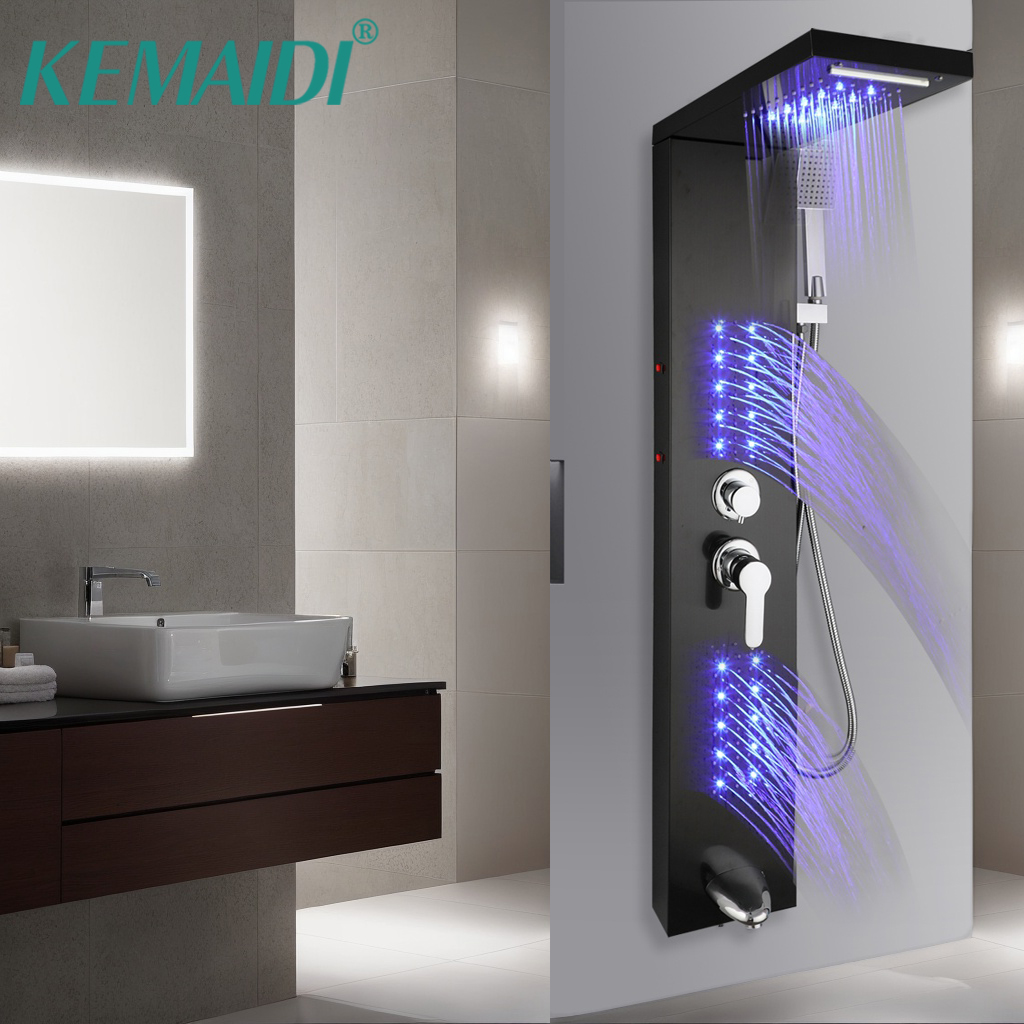 Head Racket Boom - KEMAIDI แผงฝักบัวสแตนเลสระบบทาวเวอร์หัวฝักบัว LED 5 ฟังก์ชั่นก๊อกน้ําระบบนวดฝนพร้อม Body