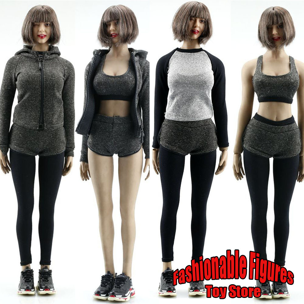 Yoga Fitness First - ชุดลำลองผู้หญิงขนาด 1/6 ชุดโยคะสีเทา ชุดฟิตเนสสีเทา เสื้อกั๊ก กางเกงขาสั้น
