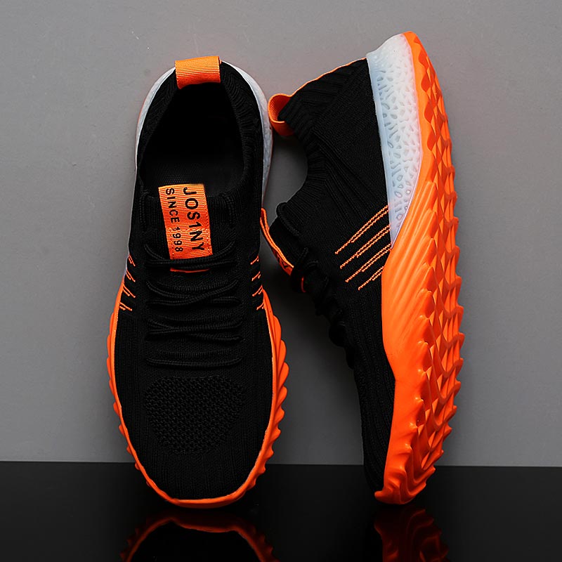 Yoga Fitness Fit Club - Plusขนาดน้ำหนักเบาAir Mesh Menกีฬารองเท้าผู้หญิงรองเท้าผ้าใบManสีส้มสีดำBreathableรองเท้าผู้ชายกีฬาgym D-436