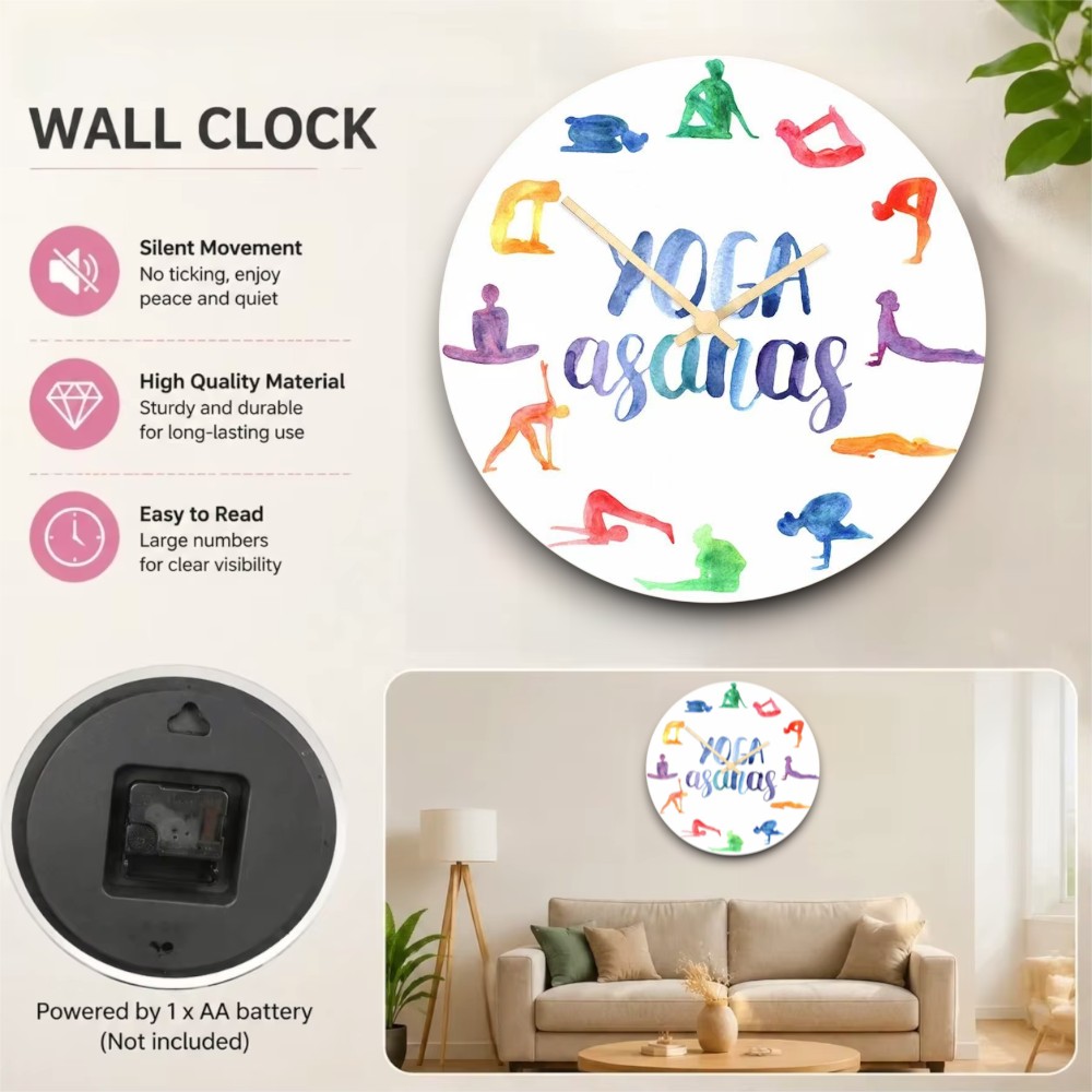 นาฬิกาแขวนผนังลายโยคะสีน้ำ ท่า - Yoga Fitness Studio บทวิจารณ์และราคา