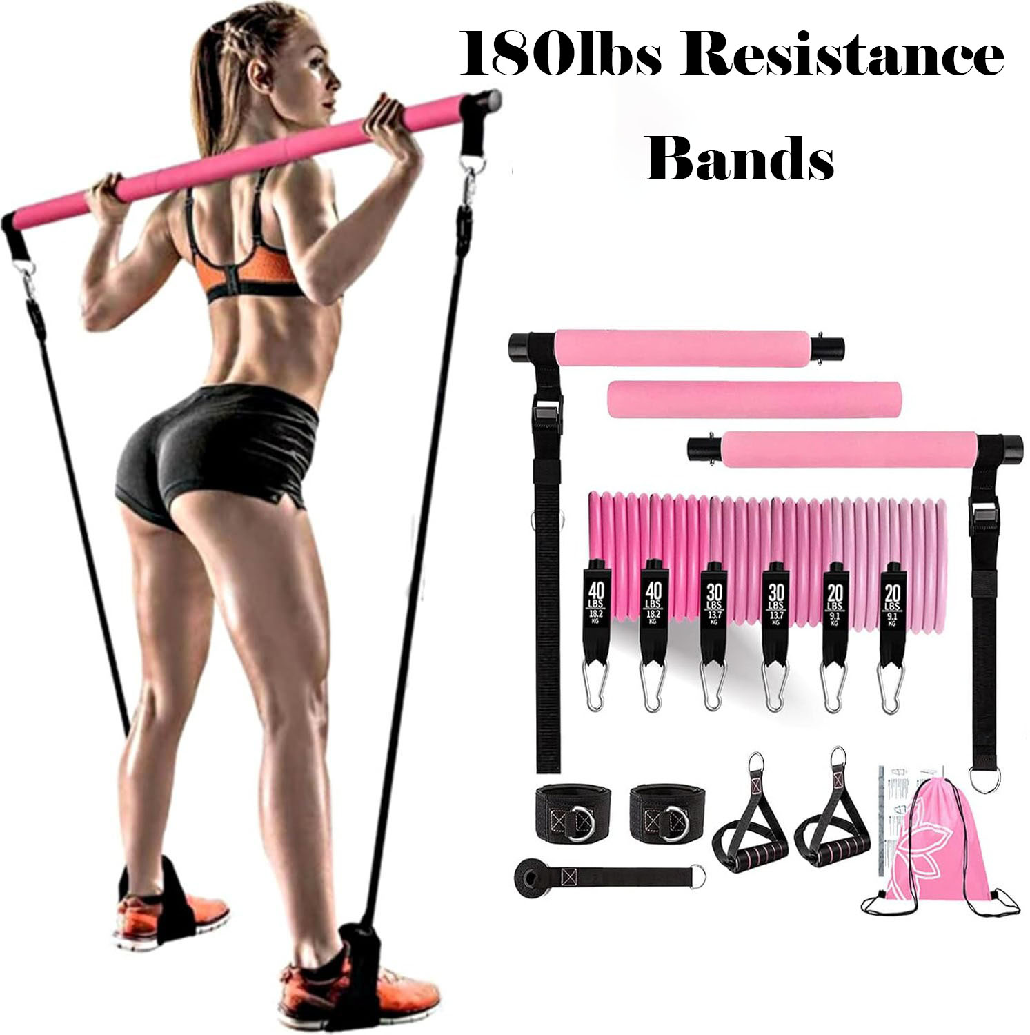 ชุดยางยืดออกกำลังกาย 180 ปอนด์ - Yoga Fitness Bar บทวิจารณ์และราคา