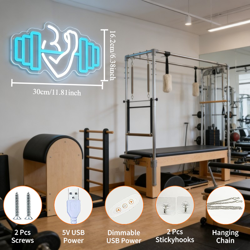 ป้ายไฟนีออนรูปดัมเบลบicep สำหร - Yoga Fitness Studio บทวิจารณ์และราคา