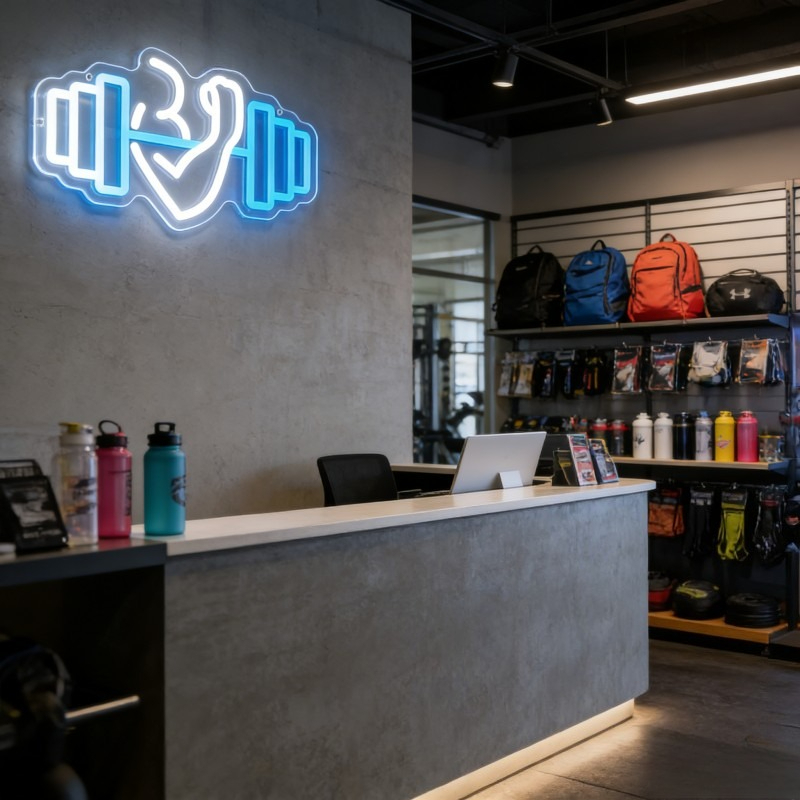 ป้ายไฟนีออนรูปดัมเบลบicep สำหร - Yoga Fitness Studio บทวิจารณ์และราคา