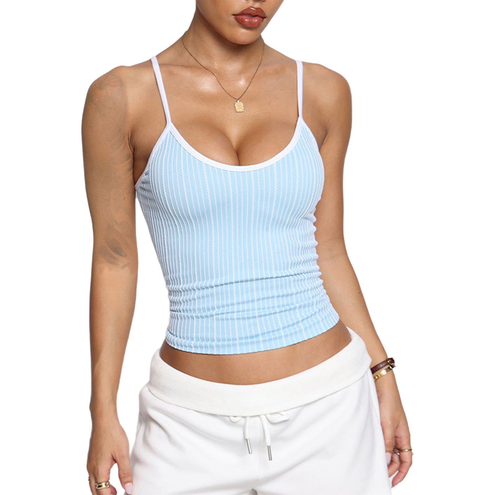 เสื้อกล้ามสตรีแบบคอ U ลายทาง ส - Yoga Daily Fitness บทวิจารณ์และราคา